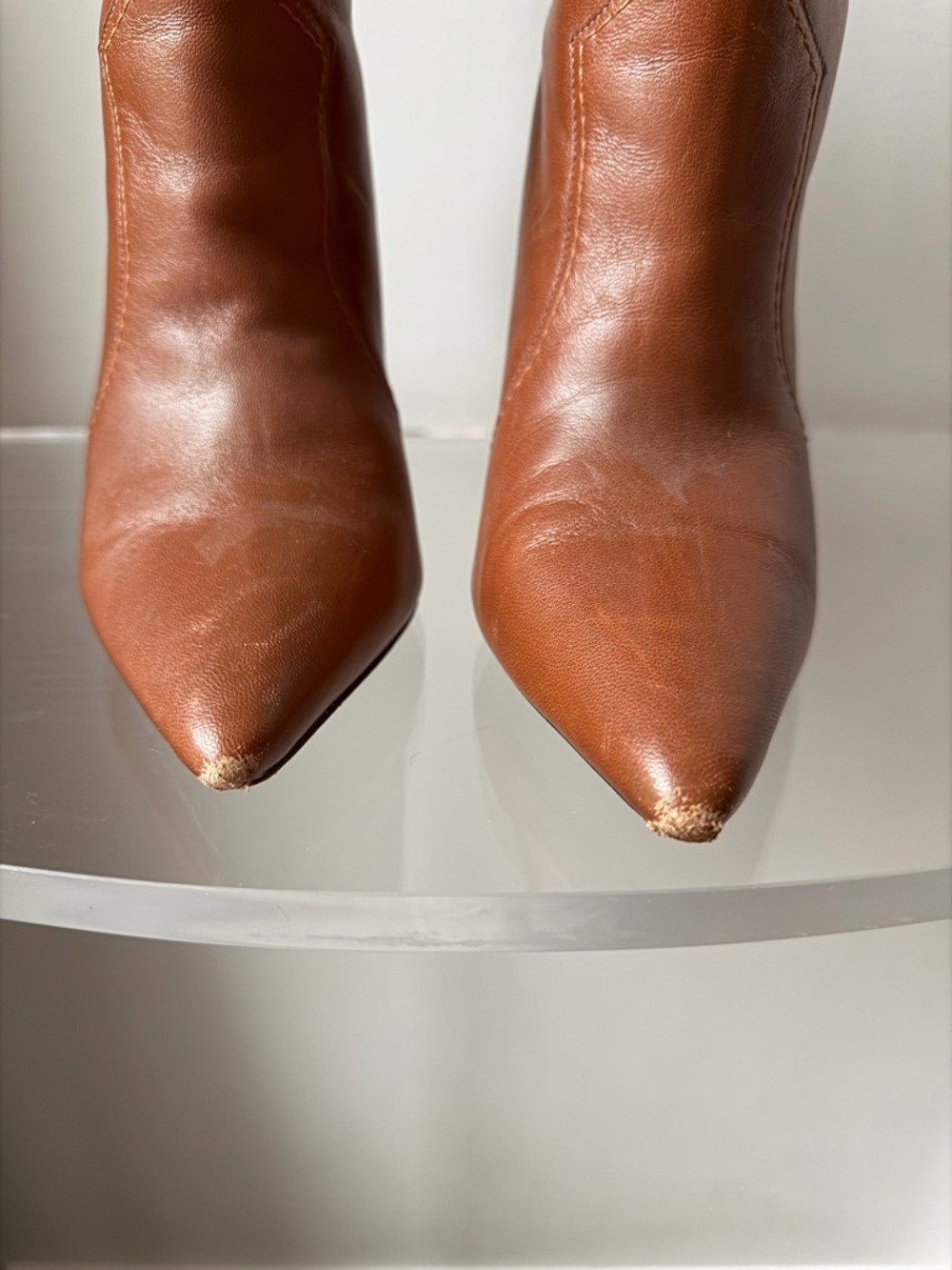 Alexandre Birman Cognac Leather Pointed-Toe Stiletto Ankle Boots - Picture 3 of 6